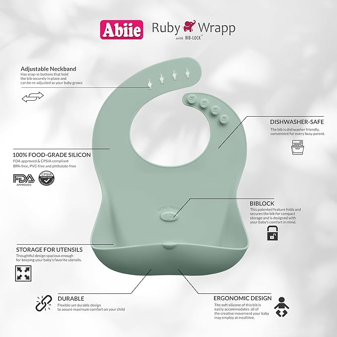 Abiie Ruby Wrapp Silicone Bibs for Babies with Front Pocket - Waterproof Bib - Stain Resistant - Silicone Toddler Bibs
