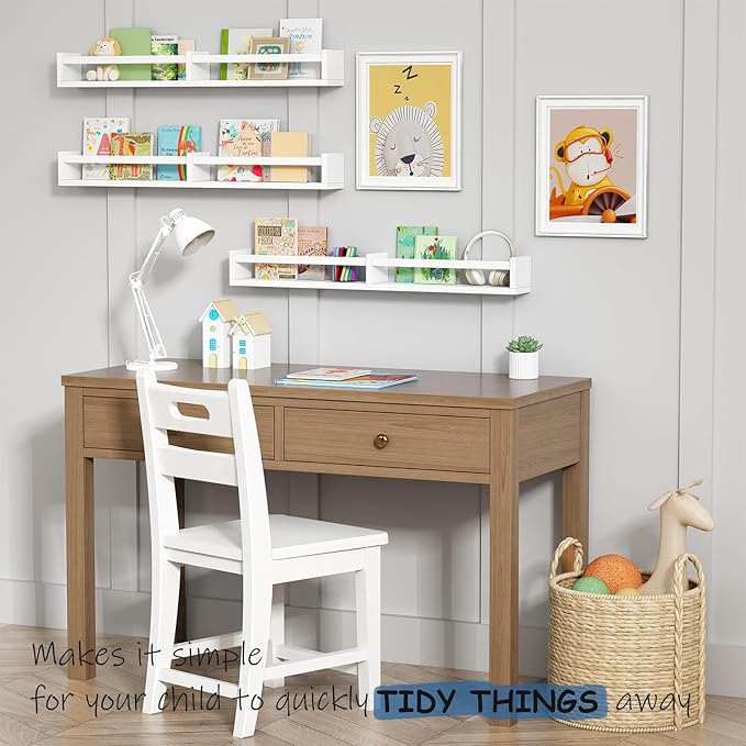 Large Nursery Book Shelves Wall Mounted for Kids Room, White Floating Nursery Bookshelf for Baby Girls Boys Bedroom, Toddler Kid Book Shelf for Classroom Library (32 Inch Long Set of 3)
