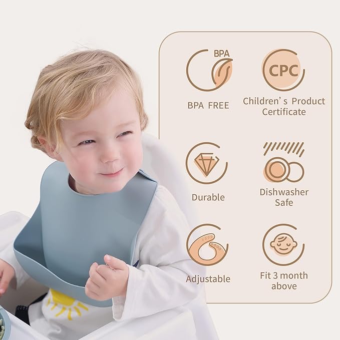 Moonkie Silicone Baby Bibs Set Of 2 | BPA Free Waterproof | Soft Flexible Adjustable Silicone Bibs for Babies & Toddlers(Frosted Mint/Celadon Green)