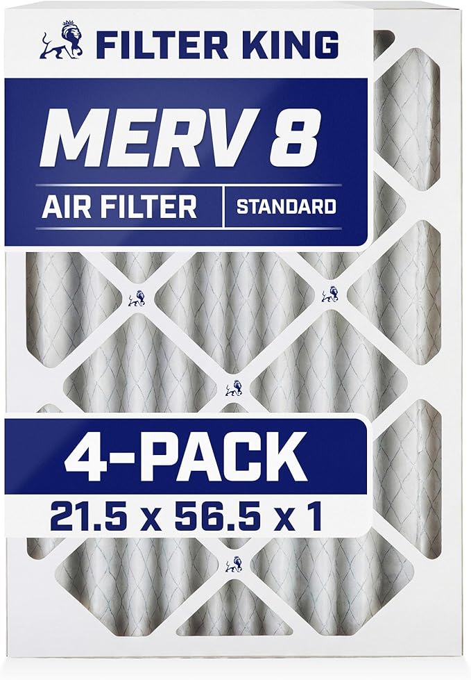 Filter King 21.5x56.5x1 Air Filter | 4-PACK | MERV 8 HVAC Pleated A/C Furnace Filters | MADE IN USA | Actual Size: 21.5 x 56.5 x .75"