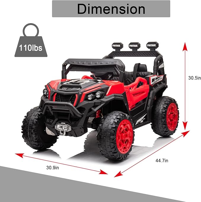 Electric UTV for Kids, 24V Riding Cars for Kids Ages 4-8, Battery Operated Car with Remote Control for Parent, Children Car with Bluetooth 3 Speeds LED Lights Storage Trunk, Red