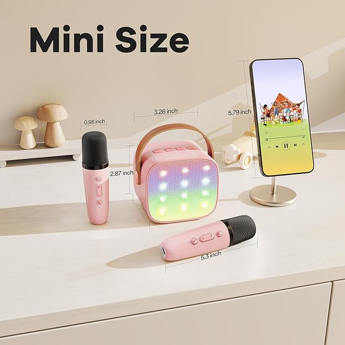 YLL Mini Karaoke Machine for Kids Adults, Portable Bluetooth Speaker with 2 Wireless Microphones, TOP Birthday Gifts Toys for Girls Ages 3, 4, 5, 6, 7, 8, 9,10,11,12+ Years Old Toddler (Lightpink)