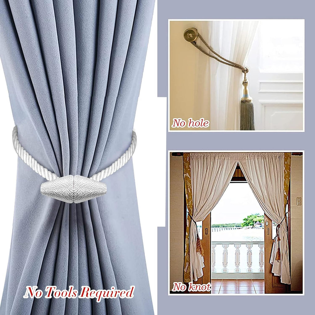 Hion Magnetic Curtain Tiebacks White 2pcs, Curtain Tiebacks Buckles Holdbacks Holders Hooks Clip for Home Bedroom Office Decorative Curtain