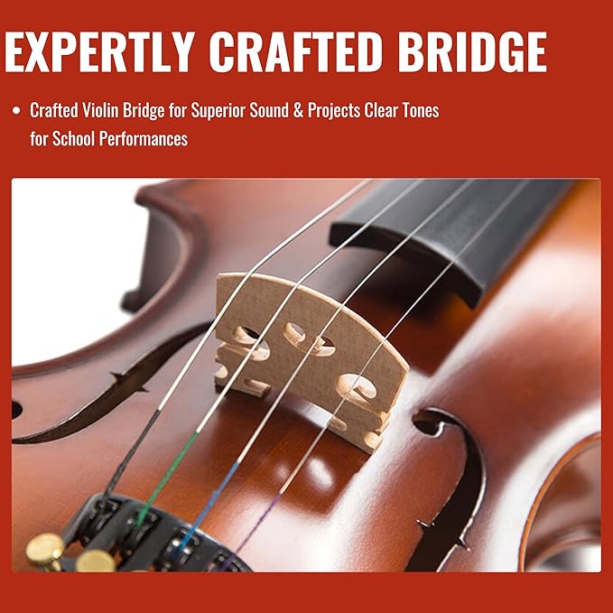 4/4 Full Size Violin for Adults - Solid Wood, Spruce Top, Maple Back, Pro Brazilwood Bow, Hard Case, Shoulder Rest, Electronic Tuner, Extra Strings & Rosin (MVA-800)