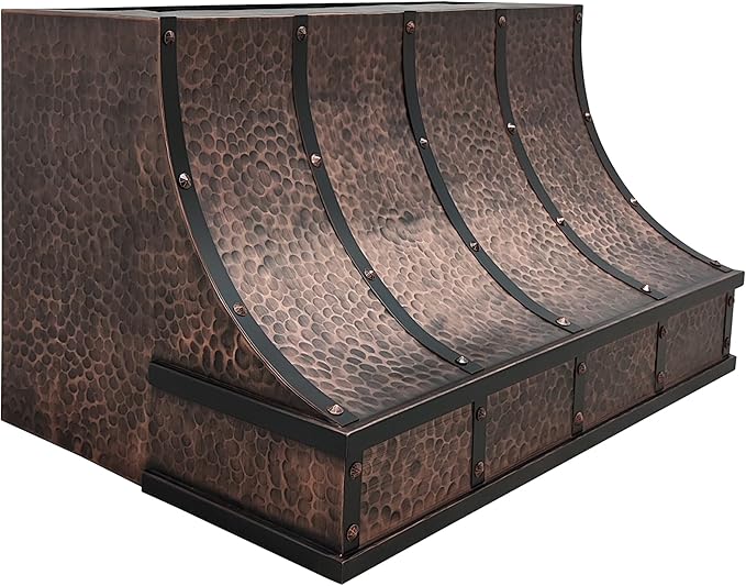 CT Copper Tailor Sloped Copper Vent Hood Island Mount,60'' W,30''H,1260 CFM Exhaust Fan,Stainless Steel Vent,LED Light,Dishwasher-Safe Baffle Filters,VH8TR1