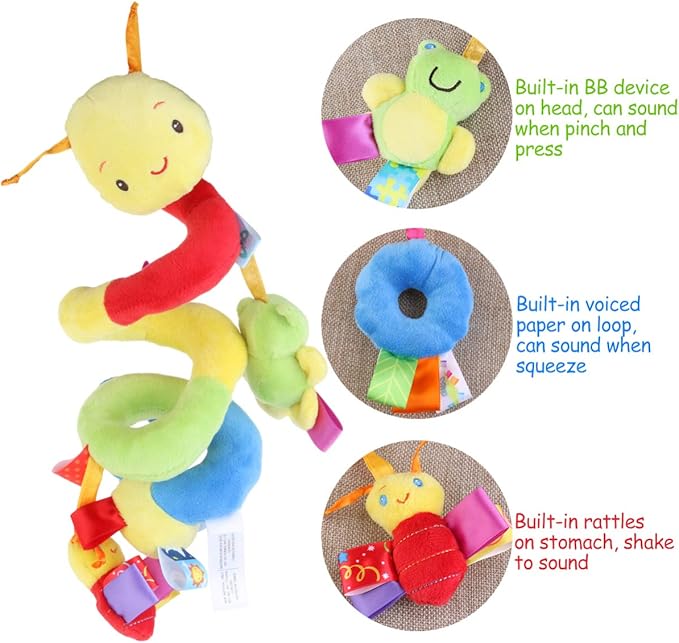 Uonlytech Baby Crib Hanging Rattles Toys, Carseat Toys Hanging Rattles Spiral Stroller Crib Cot Toy Spiral Toy Pram Hanging for Babies Boys and Girls