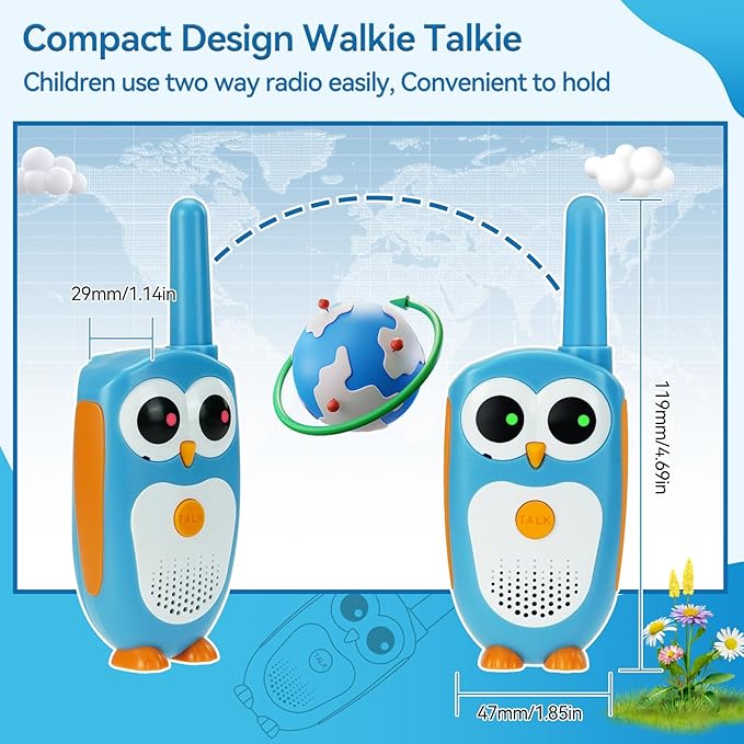 Retevis RT30 Kids Walkie Talkies, Toddler Toys for 4-6 Year Old Boys Girls, Small Owl Toy Walkie Talkie for Kids, Easy to Use, LED Eyes, Christmas Holiday Toy Gifts, Indoor Role Play(Blue,2 Pack)