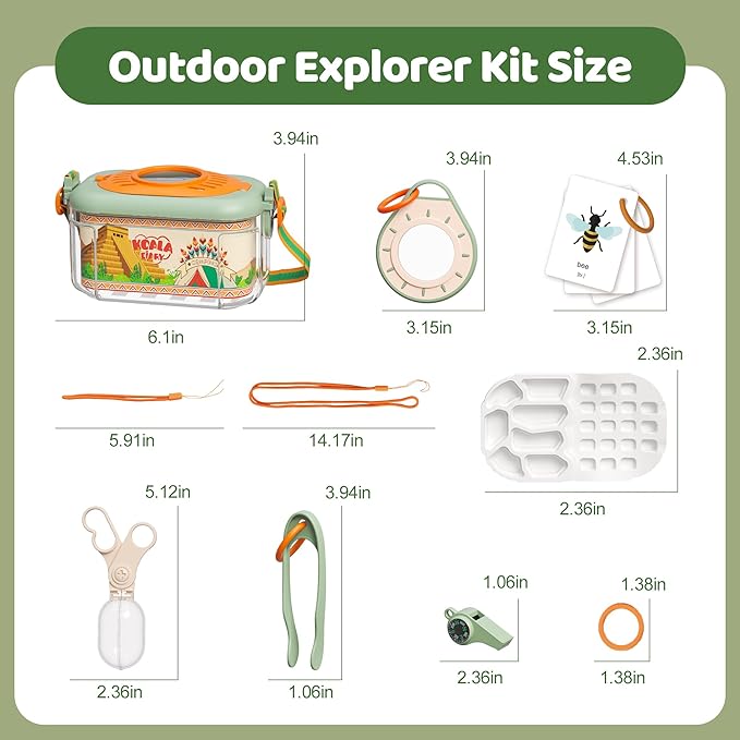 Bug Catcher for Kids Explorer Bug Catching Kit,Magnifying Glass, Tweezers, Whistle & Compass, Learning Guide, Insect Habitat, Outdoor Toys(3 Year +) (Kids Bug Catcher Set)