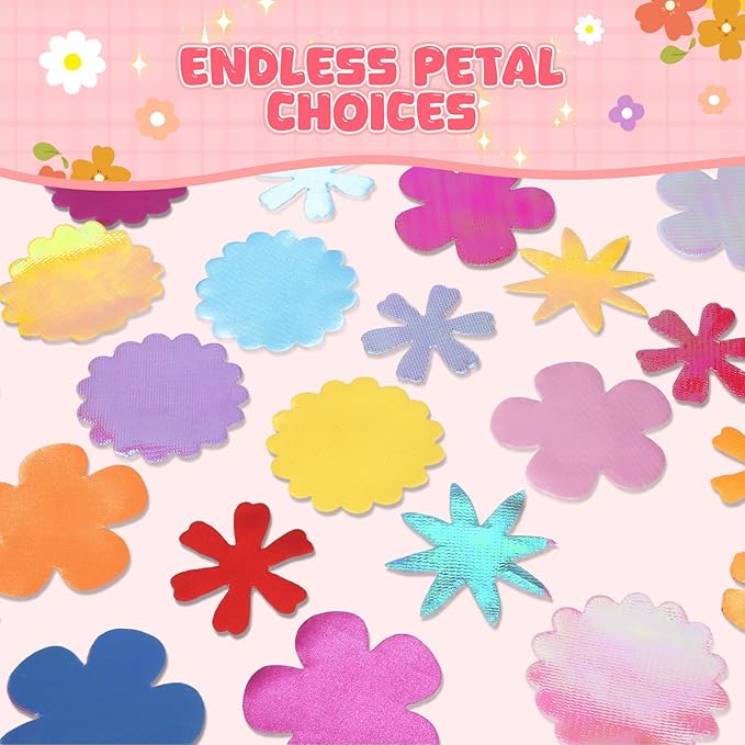 Crelloci DIY Flower Accessories Refill Pack for Kids – Fabric Petals and Flower Parts to Mix & Match – Craft Supply Kit for Making Colorful Bouquet Gifts – STEM Art Toy for Girls Ages 3+
