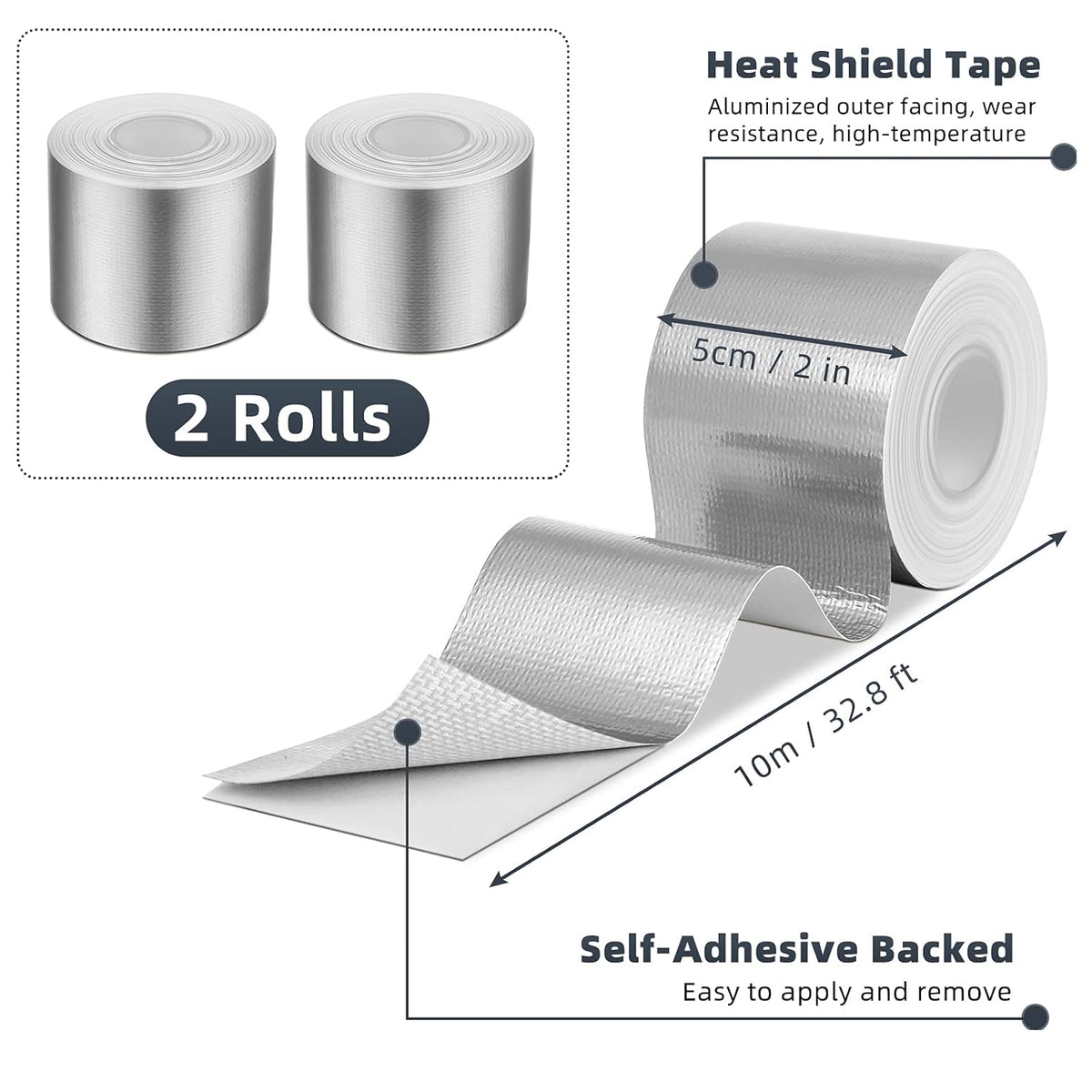 Zonon 2 Rolls Aluminum Foil Tape Heat Shield Tape Barrier Adhesive Reflective Fiberglass Thermal Insulation Reflective Material High Temp Protection(Silver,2 Inch X 32.8 ft)