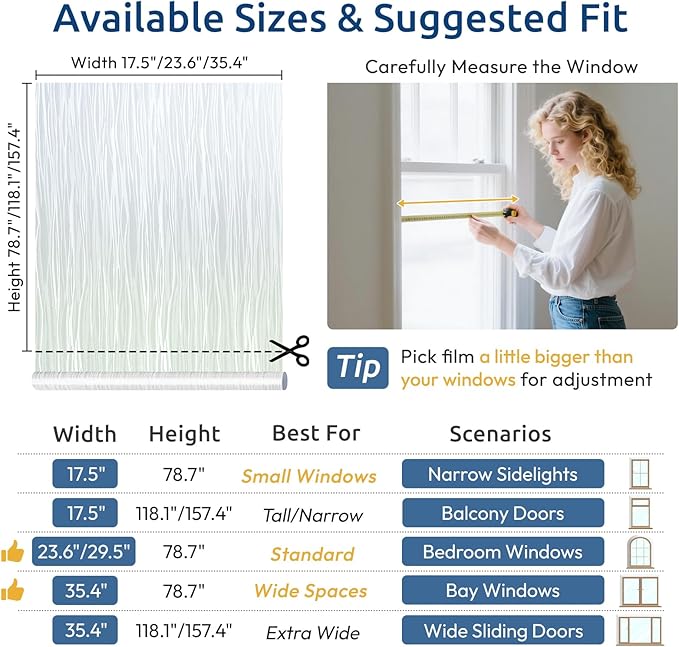 rabbitgoo Window Privacy Film Frosted Glass Film Removable Vinyl Door Coverings UV Blocking Decorative Static Cling Non-Adhesive Window Clings Sticker for Home Decor, 29.5 x 157.4 Inches