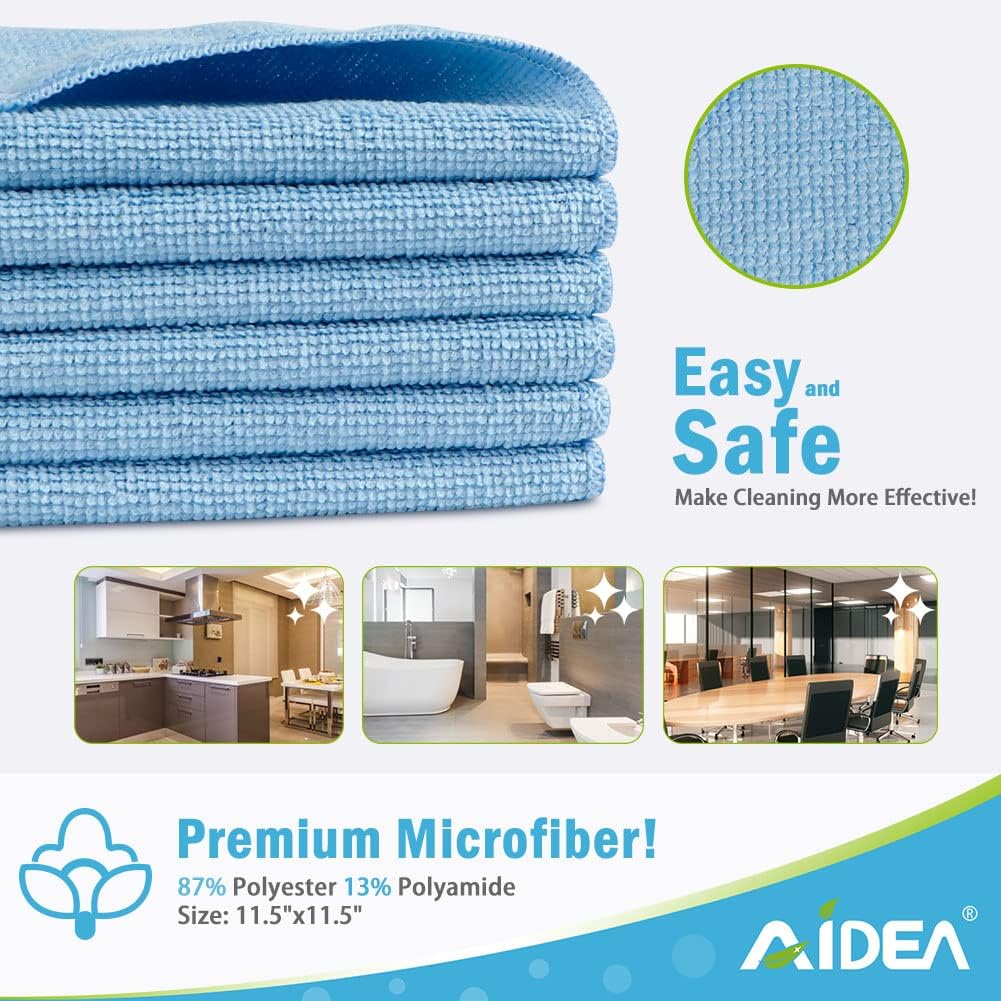 AIDEA Blue Microfiber Cleaning Cloth 24PK, Soft Absorbent Cleaning Rags, Lint Free Cloth for House, Kitchen, Car, Window, Gifts, Blue Dish Rags, 11.5"×11.5"