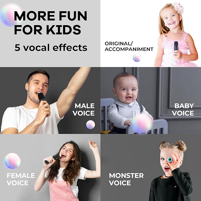 YLL Mini Karaoke Machine with 2 Wireless Microphones for Kids Adults, Portable Bluetooth Speaker, Popular Gift for 3, 4, 5, 6, 7, 8, 9, 10, 11, 12, 13+ Years Old Teens Birthday for Boys Home(Black)