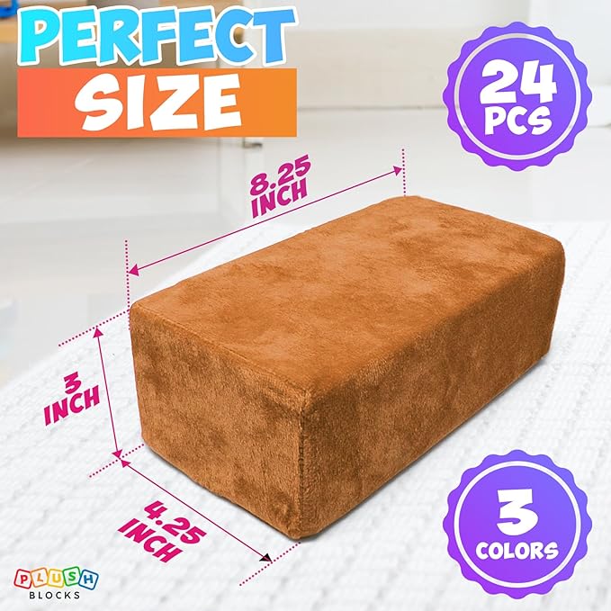 The Original Premium Plush Building Block for Kids - Certified Safe Foam Blocks in Luxuriously Soft Fabric Covers - Set of 24 (Desert)