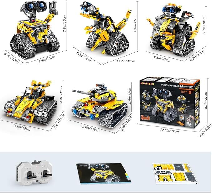HOGOKIDS Robot Building Toys for Kids - 5 in 1 Remote & APP Controlled Building Set | RC Wall/Engineer Robot/Mech Dinosaur STEM Toys for Boys Girls Age 6 7 8 9 10 11 12+ Year Old (520 Pcs)