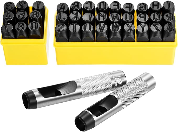 WorkBless 36PCS Metal Stamping Kit, 1/2"(12.5mm) Steel Number and Letter Punch Set, Include A-Z Alphabet, Number 0-8, & Symbol, Stamping Tool for Imprinting Plastic, Wood, Leather, Jewelry