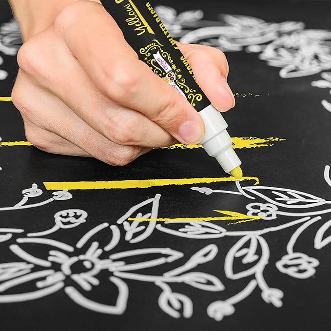 CHALKY CROWN Liquid Chalk Marker Pen - Dry Erase Marker - Chalk Markers for Chalkboard Signs, Windows, Blackboard, Glass - 6mm Reversible Tip (Yellow, 5 Pack)