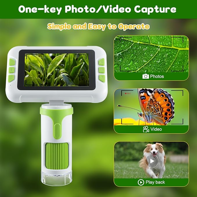 1600X Digital Microscope for Kids, Upgraded Portable Microscope with 4.0 inch HD Screen, 2-in-1 Desktop Handheld Miniscope Rechargeable Student Education Science Microscopes Gift for Kids