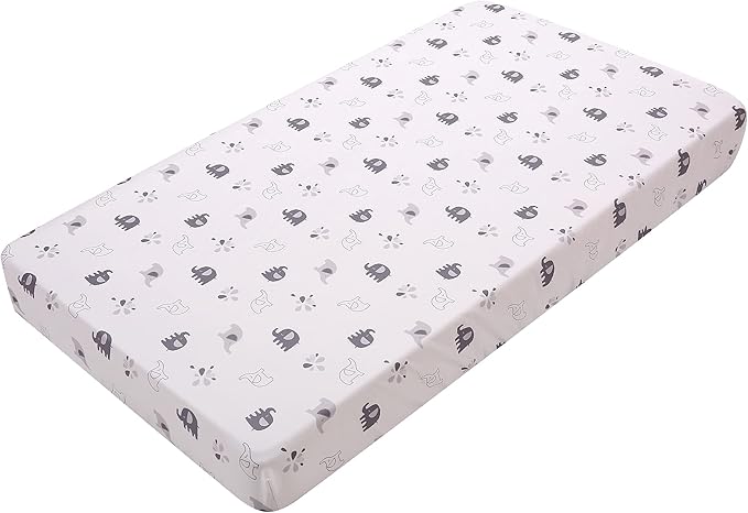 6 PCs Grey White Elephant Nursery Crib Bedding Set Quilt, Fitted Sheet, Skirt, Window Valance, Blanket, Diaper Organizer Baby Boy Elephant Theme Cot Bedding Set