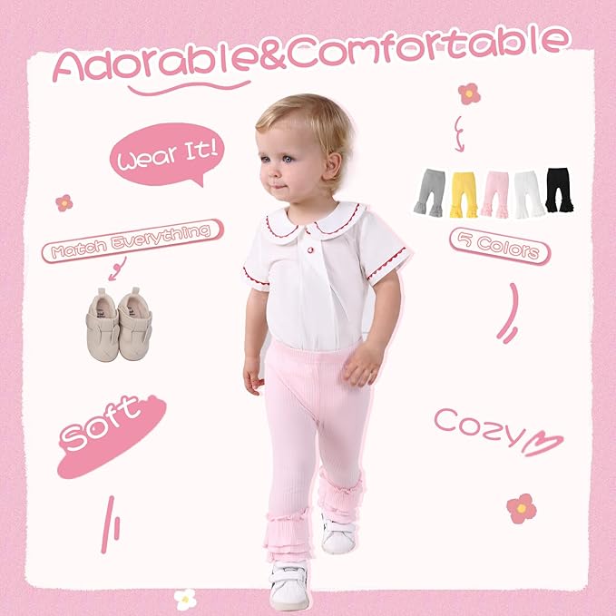 Newborn Toddler Baby Girl Pants Leggings Ribbed Straight Flare Infant Girl Pants Leggings Bell Bottoms 5 Packs