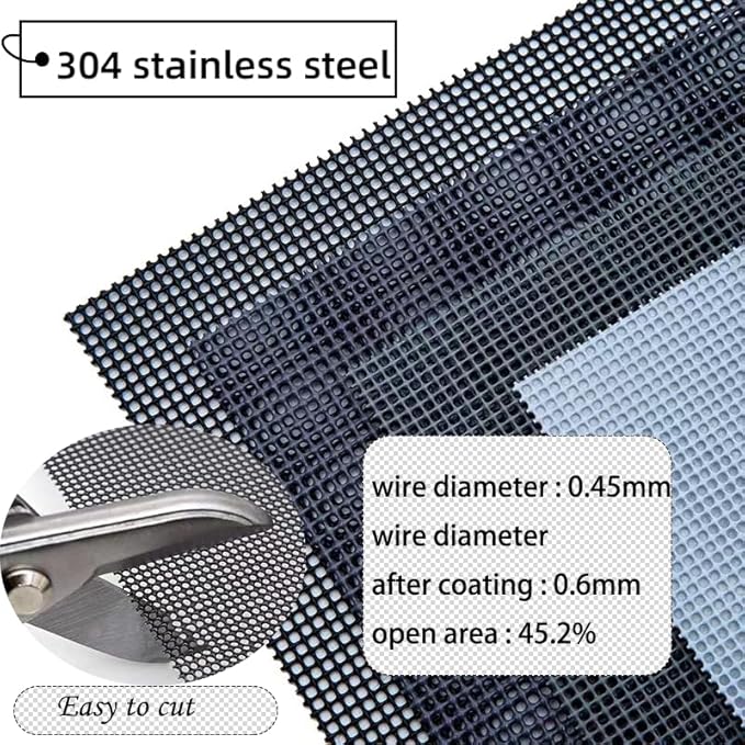 Stainless Steel Screen, 14 Mesh 304 Stainless Steel Security Screen, PVC Coated Heavy Duty 23inch x 10ft Wire Mesh Window Screen Hardware Cloth Sturdy Metal Mesh Door Security Screen Mesh