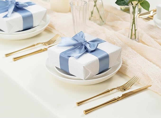 Blue Satin Ribbon 1-1/2 Inch x 50 Yards Double-Faced Ribbons for Gift Wrapping Flower Bouquet Wedding Paper Bows Invitations Crafts