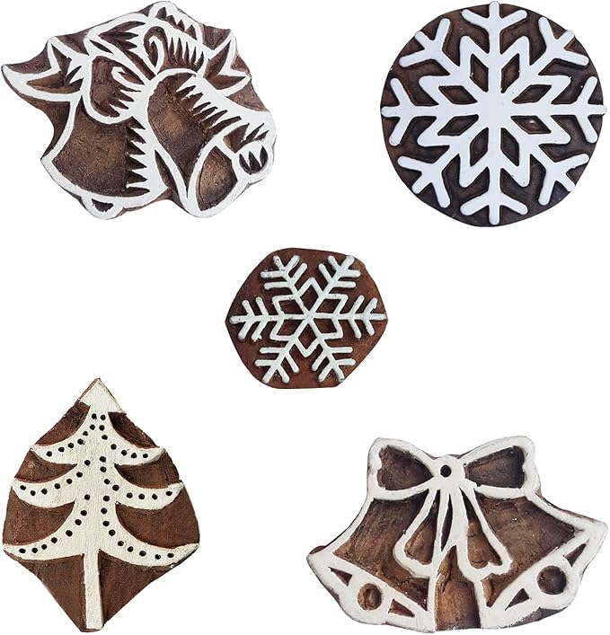 Royal Kraft Christmas Wooden Printing Stamps (Set of 5) - DIY Henna Fabric Textile Paper Clay Pottery Blocks Htag2216