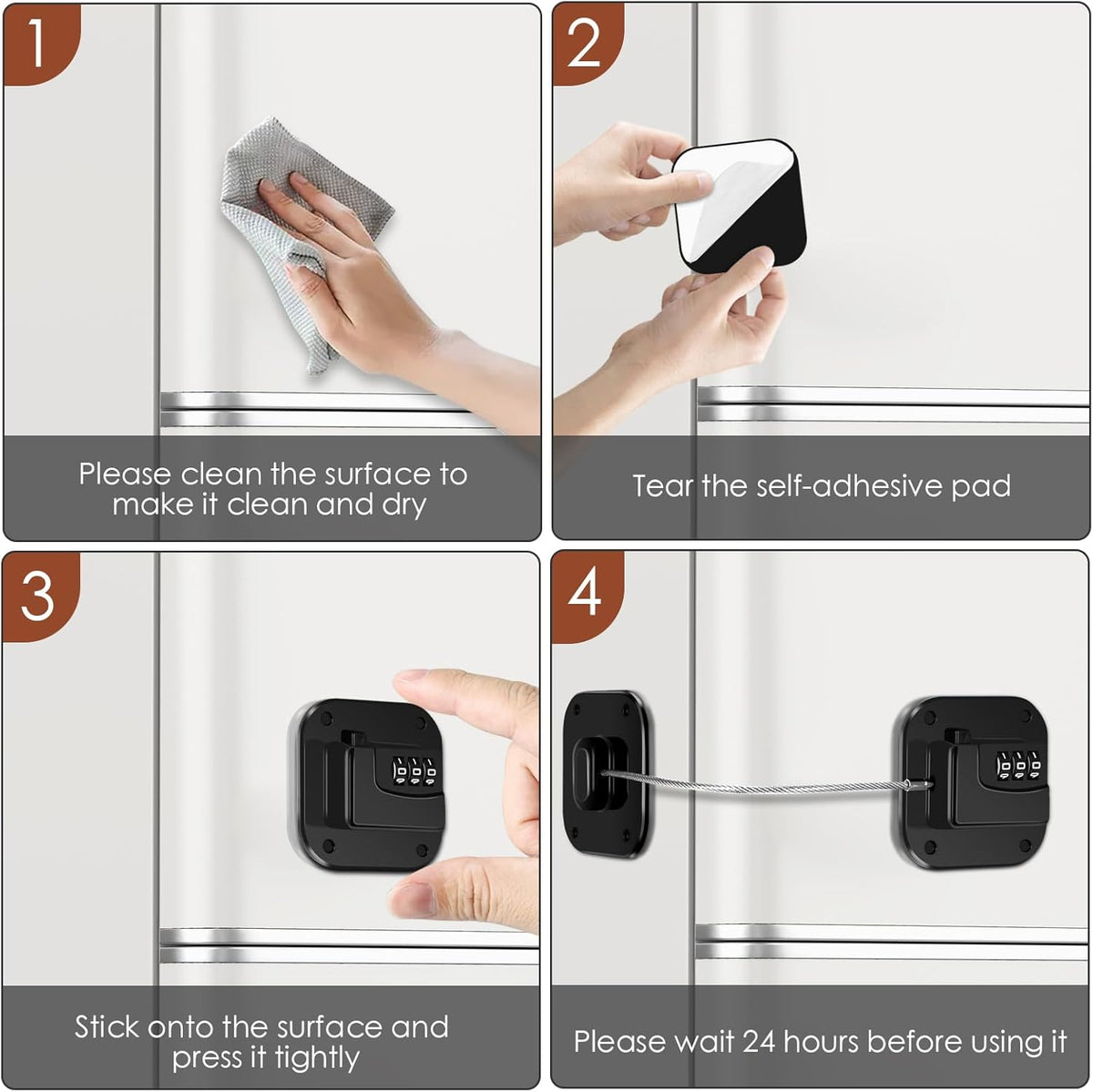 Refrigerator Lock, Combination Lock for Refrigerator Cabinets, Drawers, Heavy Duty Fridge Lock, Easy Install No Keys Needed (Black-4Pack)