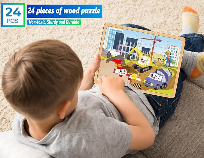 Puzzles for Kids Ages 4-6, Set of 4 Packs with 24-Piece,Preschool Educational Brain Teaser Toys for Boys and Girls 3-8 Years Old