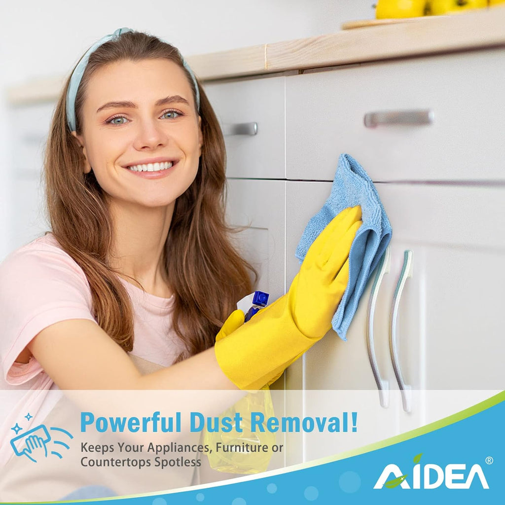 AIDEA Blue Microfiber Cleaning Cloth 24PK, Soft Absorbent Cleaning Rags, Lint Free Cloth for House, Kitchen, Car, Window, Gifts, Blue Dish Rags, 11.5"×11.5"