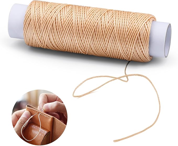 Round Waxed Thread 0.55 mm 54 Yards, Leather Thread Wax String for Sewing, Stitching, Bookbinding, Bracelet, Braiding (Beige)