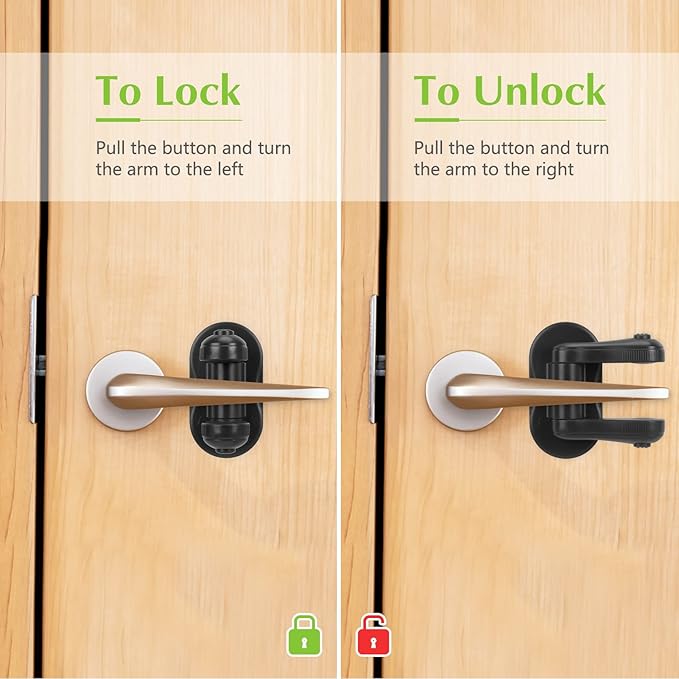Child Proof Door Lever Lock, 2 Pack Door Locks for Kids Safety, Door Knob Child Proof, Baby Proofing, 3M Adhesive, Door Handle Child Proof, Baby Safety Locks for Toddlers (Black)