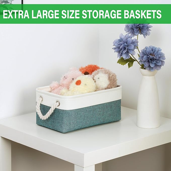 Bidtakay Small Storage Baskets for Shelves 3 Pack Fabric Storage Bins for Organizing Linen Collapsible Organizer for Closet-Deep Green