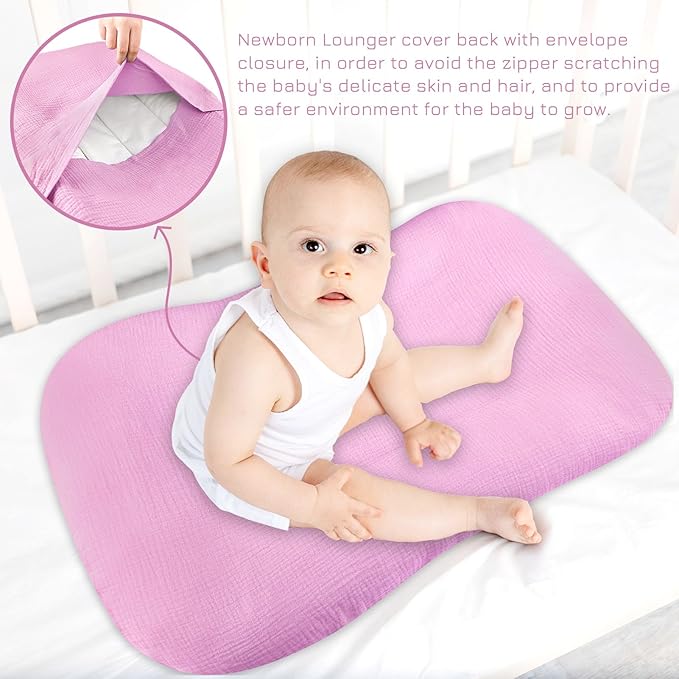 Hooyax Muslin Baby Lounger Cover Soft Organic Cotton Slipcover Fits Newborn Lounger for Baby Boys and Girls (Lavender)