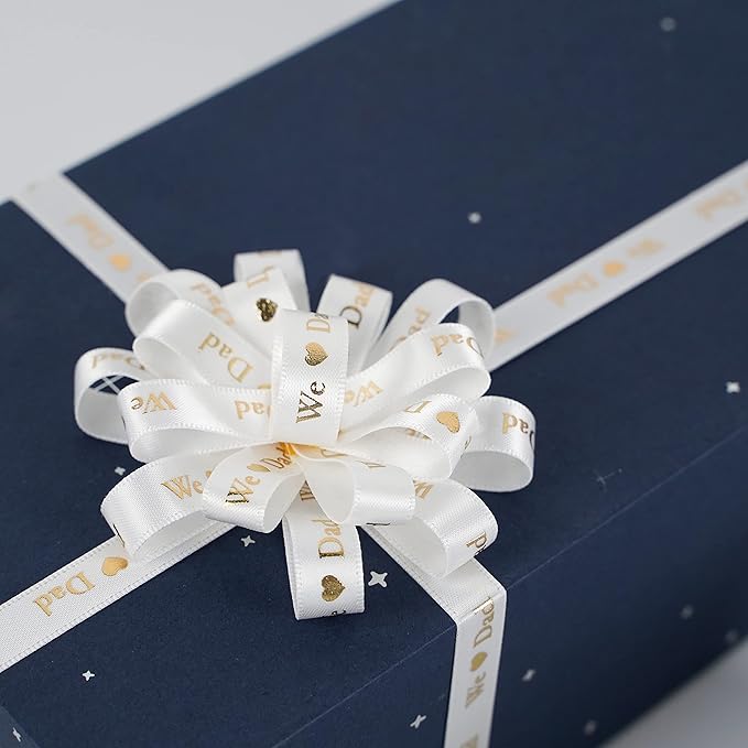 MEEDEE Happy Father's Day Ribbon Fathers Day Decorations Gift Box Wrapping Paper Decor Thank You Satin Thin Ribbon Assorted Black Satin, 5 Rolls with 10 Yards Each Total 50 Yards