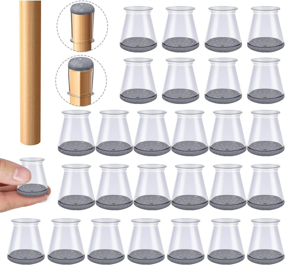32 Pcs Chair Leg Protectors for Hardwood Floors, Silicone Felt Furniture Leg Cover Pad for Protecting Floors from Scratches and Noise, Smooth Moving, X-Small(Fit Round Diameter：1/2" to 5/16")