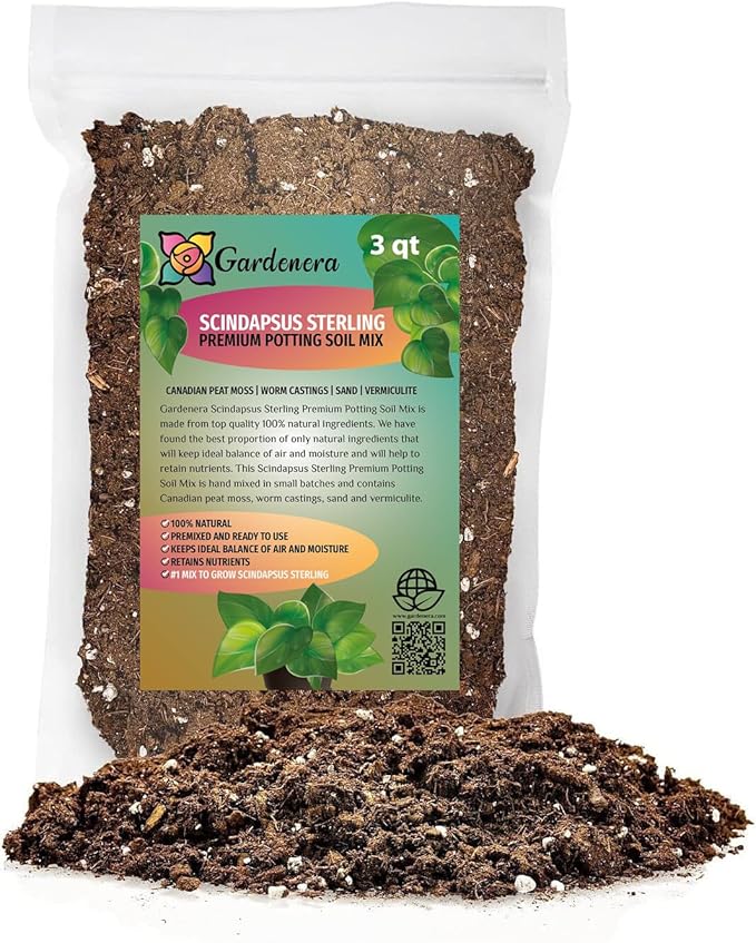 GARDENERA Scindapsus Sterling Plant Potting Soil - Enhance Variegation and Health with Professional Grade Nutrient-Rich Mix - 3 Quart