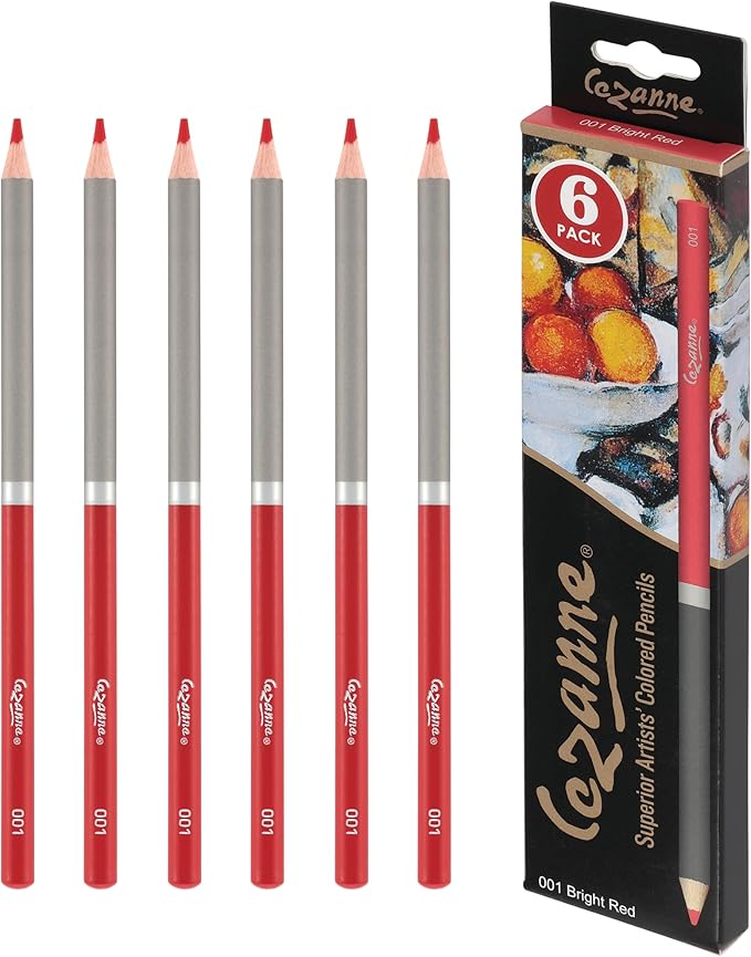 Creative Mark Cezanne Premium Colored Pencils Bright Red 6 Pack - Highly-Pigmented Drawing Pencils - Coloring Pencils for Drawing, Blending, Coloring, and More