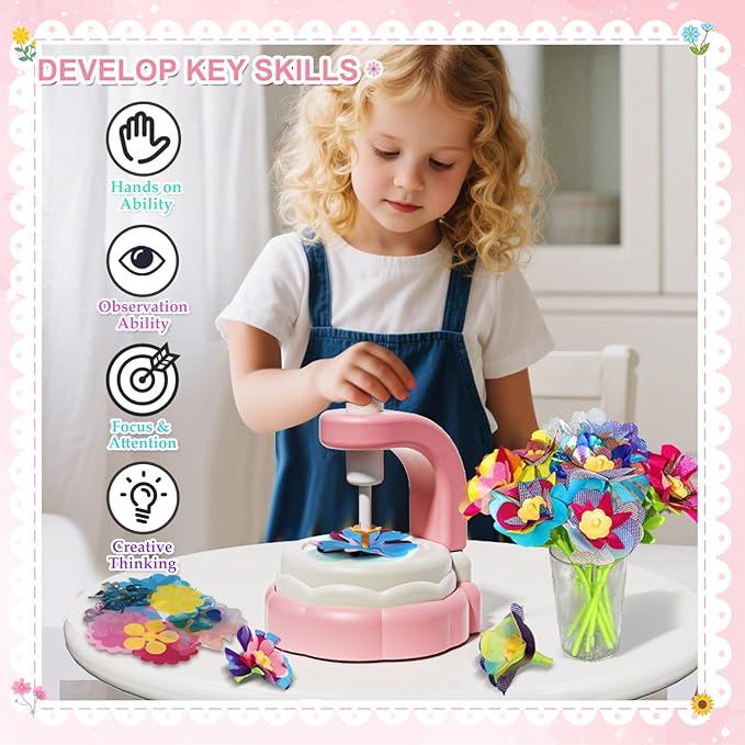 Xuoent Fabric Flower Bouquets Toys, Kids Craft Kits Ages 4-12, DIY Flower Making Kit, Creative Arts and Crafts for Kids, 4 5 6 7 8 Year Old Girl Birthday Gift