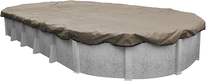Robelle 15 x 30 ft Industrial Taupe Winter Oval Pool Cover for Above Ground Pools, 4 ft Overlap (19 x 34 ft Cover Size), Solid 14 x 12 Scrim, 4.5 oz/yd2, 20-Year Warranty, Style: 601530-4