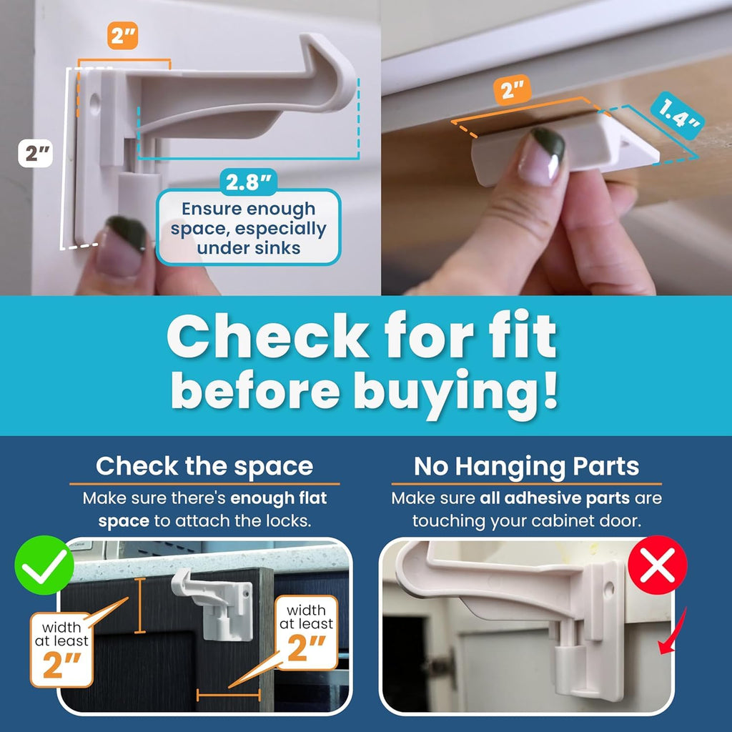Upgraded Invisible Baby Proofing Cabinet Latch Locks (10 Pack) - No Drilling or Tools Required for Installation, Works with Most Cabinets and Drawers, Works with Countertop Overhangs, Highly Secure
