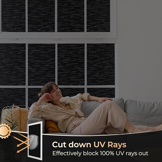 rabbitgoo Blackout Window Film, Sun Blocking Privacy Film for Room Darkening, Removable Black Out Vinyl Cover Tint for Home Day Sleep, Anti-UV Frosted Glass Clings, Black, 35.4 x 157.4 Inches