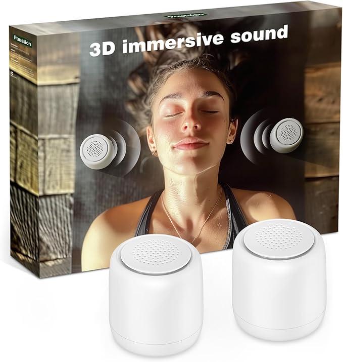 2-Pack Sync Stereo, Paussion Portable Mini Noise White Sleep Sound Machine for Adults Kids Baby 25 Soothing Songs, Auto Timer, Perfect for Travel, Home, Office Privacy