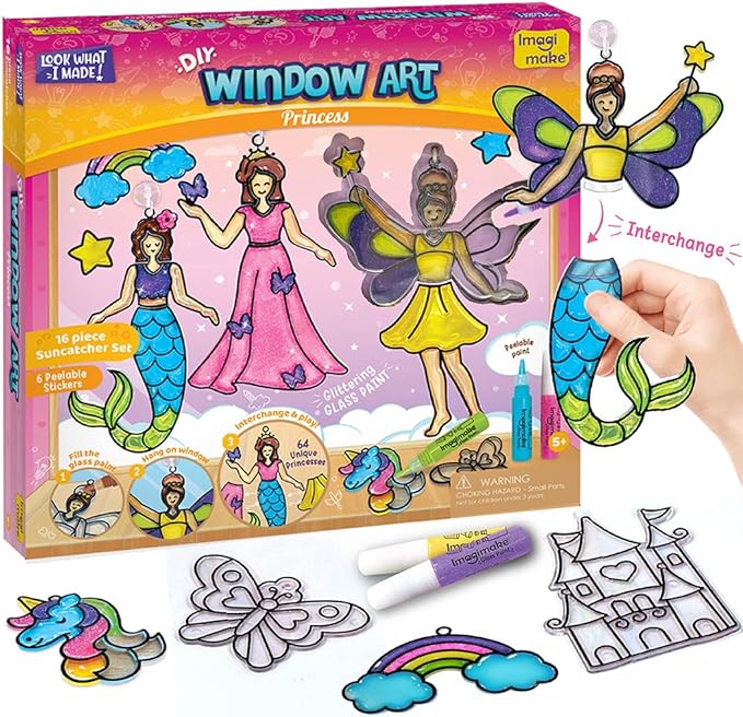 Imagimake Window Art Princess | Suncatcher Kit | Arts and Crafts for Kids Ages 8-12 | Girls Toys Age 6-8 | Unicorn Gifts for Girls Age 6-8 | 5 Year Old Girl Gift | 8 Year Old Girl Birthday Gift