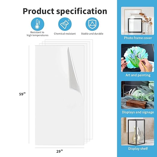 Art3d 5-Pack of 29×59" PET/Plexiglass Sheets, Transparent Clear Flexible Plastic Sheet Panels for Craft, Picture Frames, Sign Blank, DIY Display Project