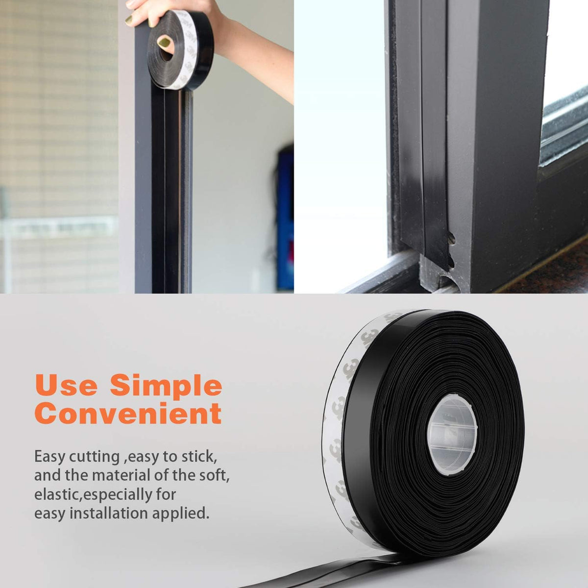 26 Feet Silicone Seal Strip, Weather Stripping Seal Tape for Door, Window & Shower Glass Gaps (Black, 35MM)