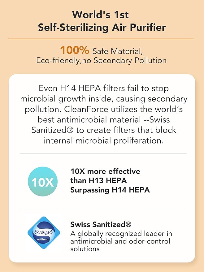 CleanForce Rainbow H13 True HEPA Air Purifier for Home Large Room, Bedroom, up to 2550sqft, Smart App-Control air Quality Monitor, Filters dust Pollen Smoke Odor VOCs
