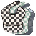 Tiny Twinkle Mess-Proof Baby Bib - Waterproof Bib for Baby Boy or Girl - Machine Washable - Adjustable Closure - PVC, BPA, & Phthalate Free - Great for Travel - Baby Food Bibs (3 Pack, Checkers Boy)