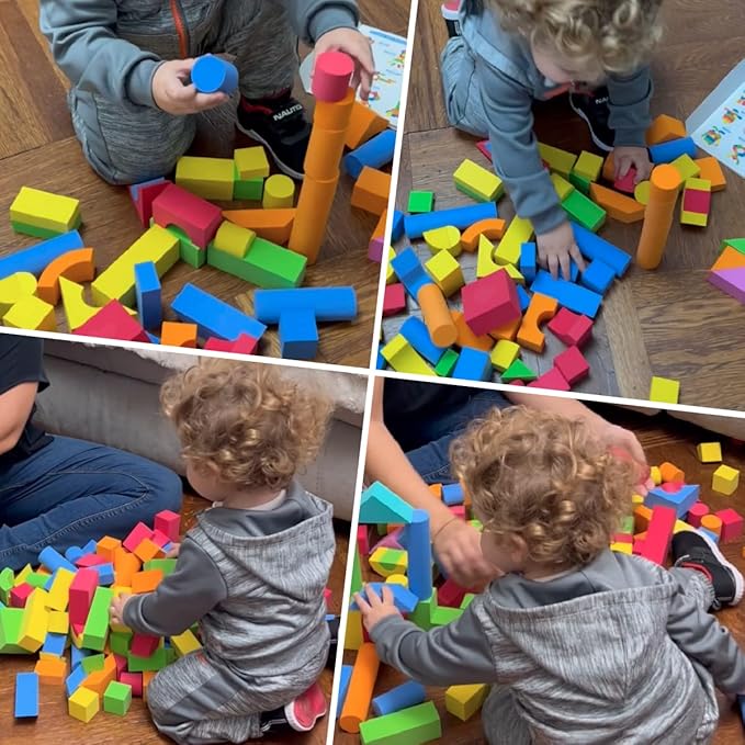 Foam Blocks for Toddlers, 138 Pieces EVA Soft Stacking Building Blocks Toy Set, Early Learning Construction Toys & Gifts for Kids, Boys & Girls 18+ Months 1-3 Years