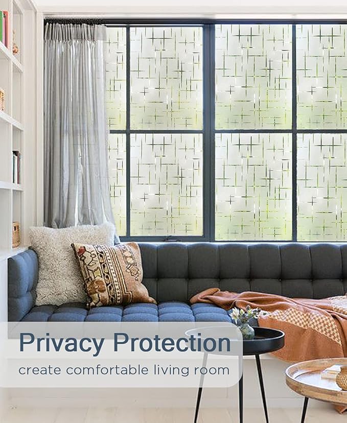 NINETREX Frosted Window Privacy Film,Window Cling Privacy Film, Decorative Glass Static Cling Non-Adhesive Vinyl Removable for Home Office Cross Pattern,23.6 x 78.7Inches